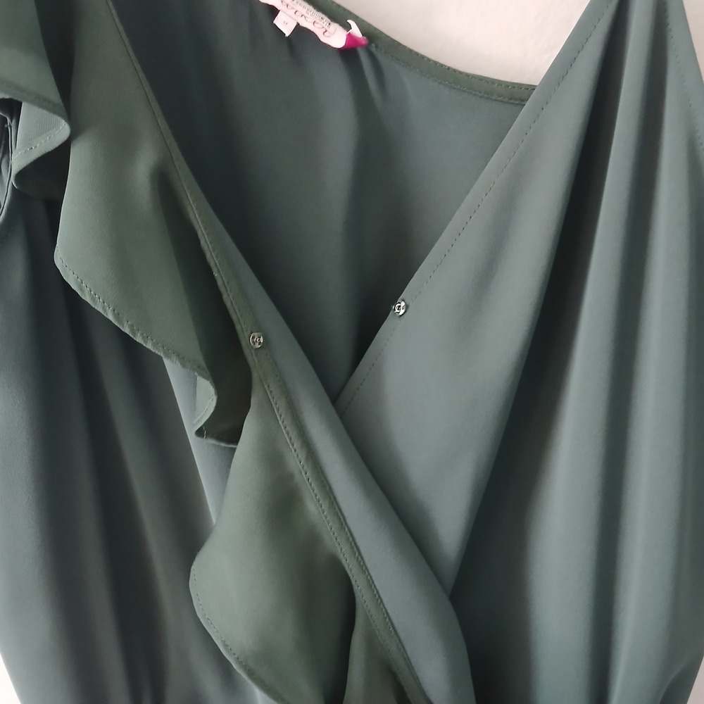 Parker Women's Size 0 Asymmetrical Jumpsuit Ruffle Sleeve Ankle Length Green - Picture 10 of 16